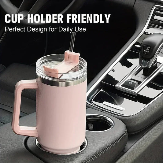 New 40oz Stainless Steel Car Cup Large Capacity Water Cup with Handle and Straw Double-walled Insulated Travel Mug Holiday Gifts