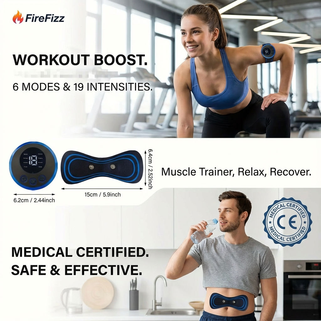 FireFizz™ Mini EMS Pulse Relief Patch "8 Modes & 19 Intensity Levels for Targeted Pain Relief."