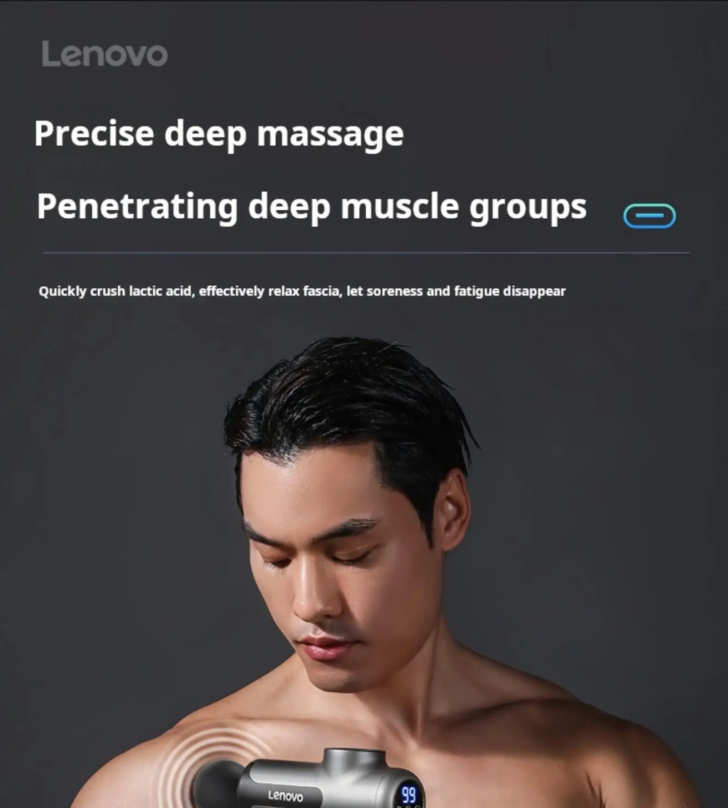 Lenovo Deep Tissue Massage Gun – 8 Professional Heads & LED Touch Screen | Portable Percussion Massager for Muscle Recovery, Pain Relief & Fitness Relaxation