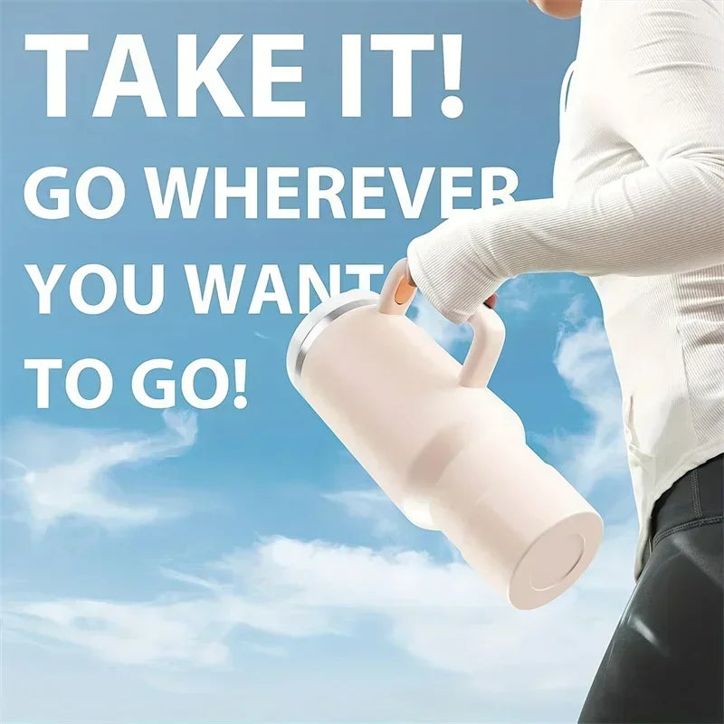 New 40oz Stainless Steel Car Cup Large Capacity Water Cup with Handle and Straw Double-walled Insulated Travel Mug Holiday Gifts