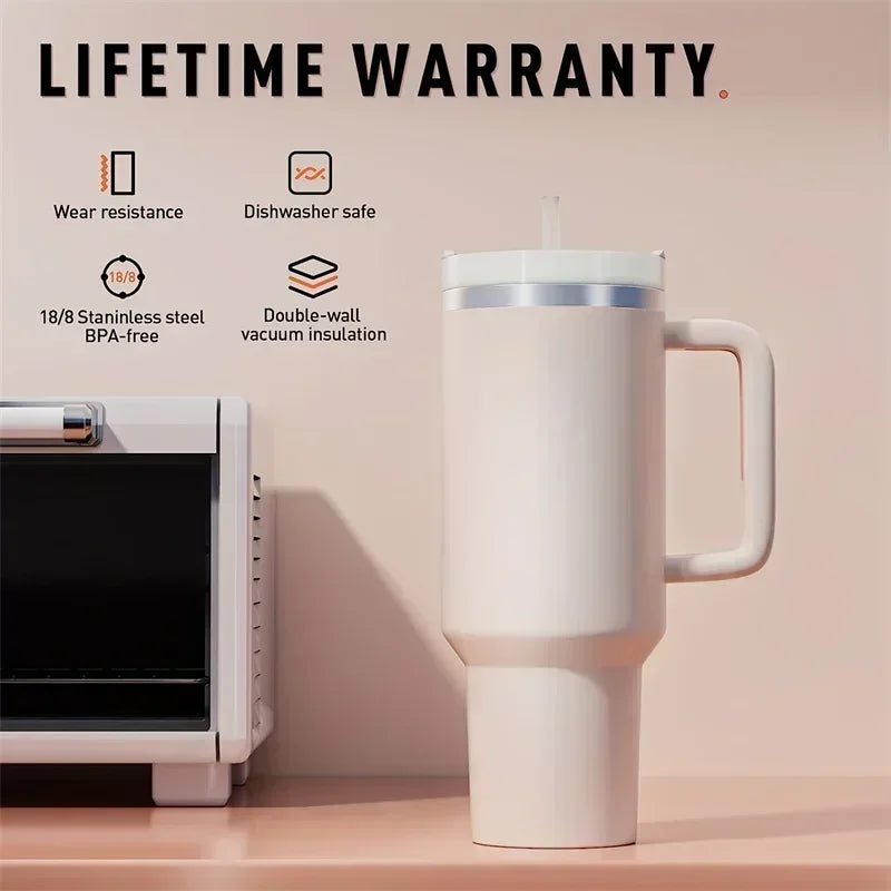 New 40oz Stainless Steel Car Cup Large Capacity Water Cup with Handle and Straw Double-walled Insulated Travel Mug Holiday Gifts