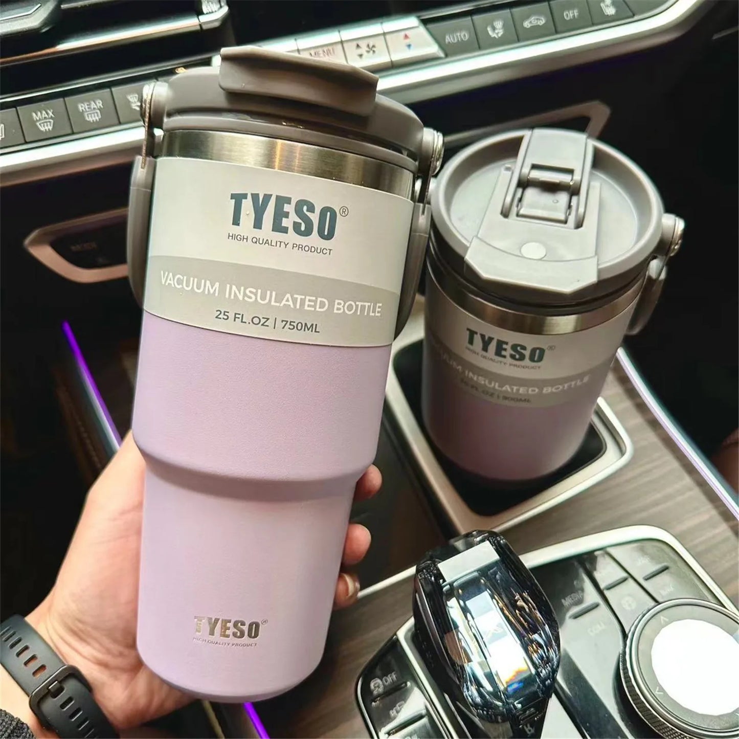 Tyeso 600/750/900/1050/1200ML Stainless Steel Thermos Bottle Car Coffee Cup Sports Water Bottles Keeps Cold and Heat Thermal Mug