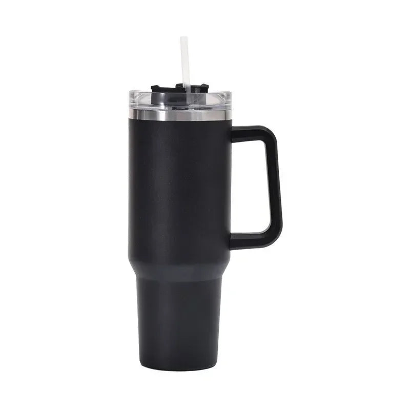 New 40oz Stainless Steel Car Cup Large Capacity Water Cup with Handle and Straw Double-walled Insulated Travel Mug Holiday Gifts