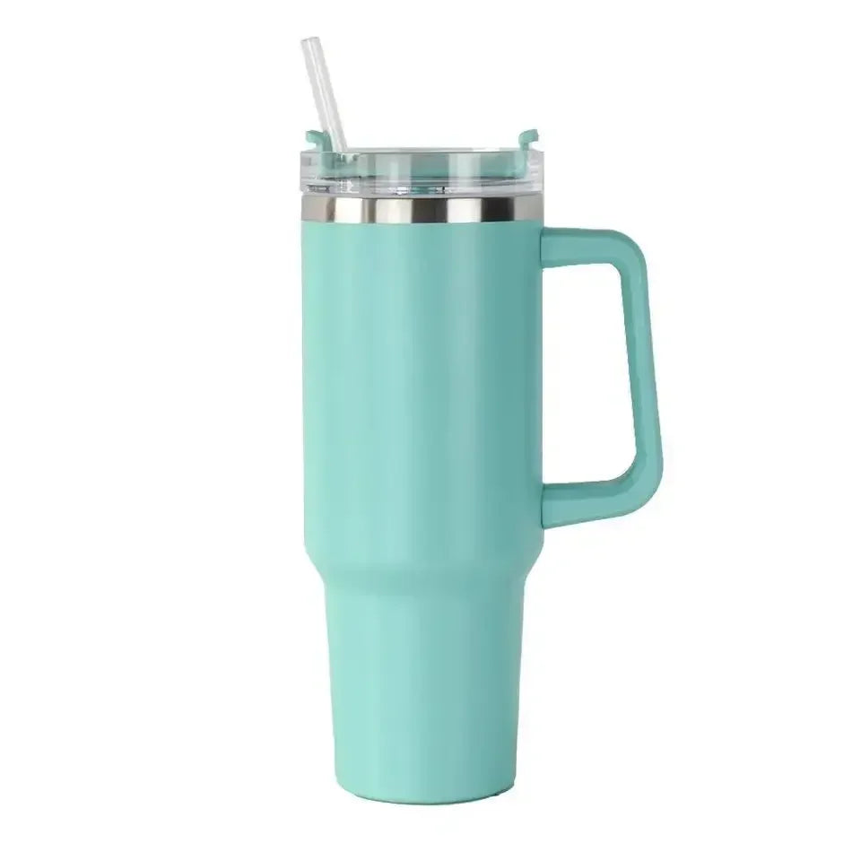 New 40oz Stainless Steel Car Cup Large Capacity Water Cup with Handle and Straw Double-walled Insulated Travel Mug Holiday Gifts