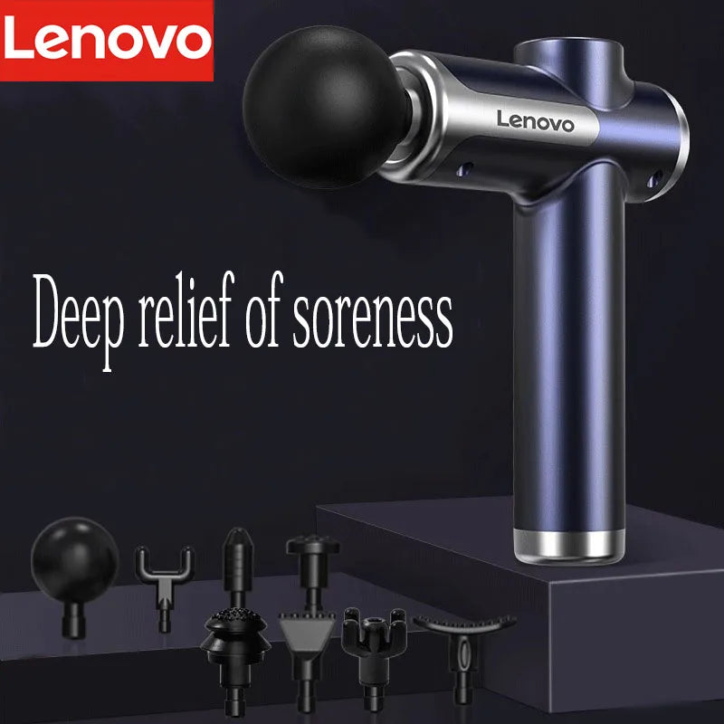 Lenovo Deep Tissue Massage Gun – 8 Professional Heads & LED Touch Screen | Portable Percussion Massager for Muscle Recovery, Pain Relief & Fitness Relaxation