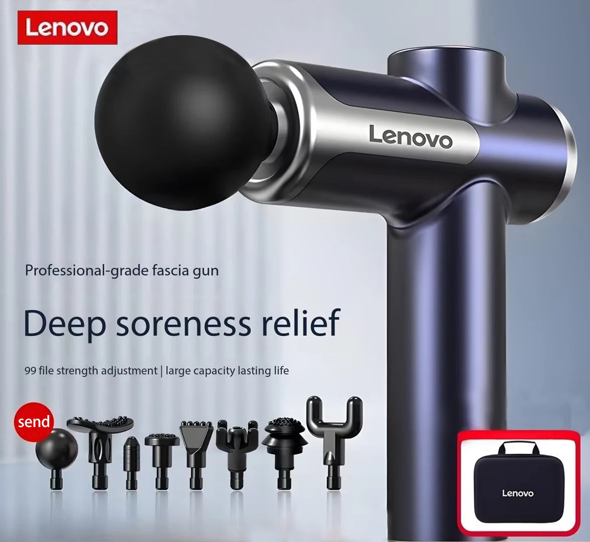 Lenovo Deep Tissue Massage Gun – 8 Professional Heads & LED Touch Screen | Portable Percussion Massager for Muscle Recovery, Pain Relief & Fitness Relaxation