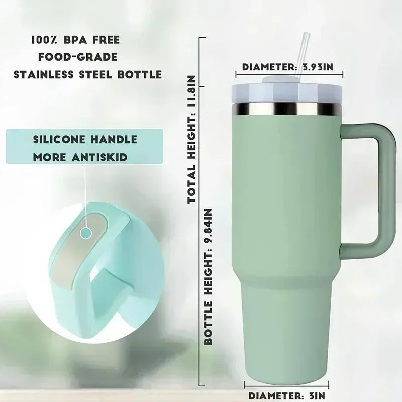 New 40oz Stainless Steel Car Cup Large Capacity Water Cup with Handle and Straw Double-walled Insulated Travel Mug Holiday Gifts
