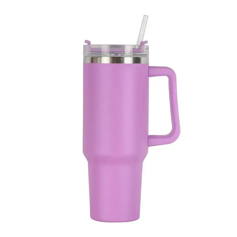 New 40oz Stainless Steel Car Cup Large Capacity Water Cup with Handle and Straw Double-walled Insulated Travel Mug Holiday Gifts