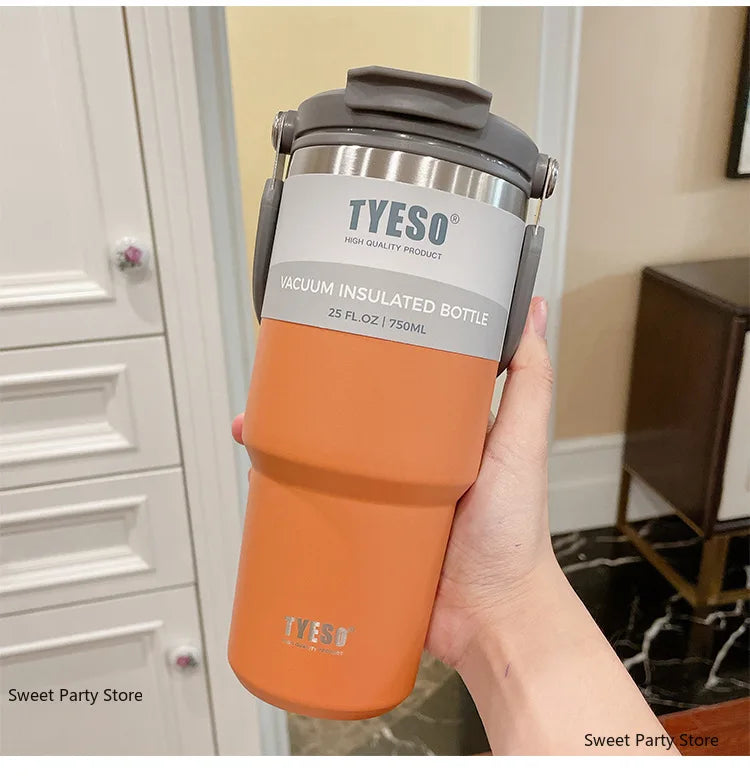 Tyeso 600/750/900/1050/1200ML Stainless Steel Thermos Bottle Car Coffee Cup Sports Water Bottles Keeps Cold and Heat Thermal Mug