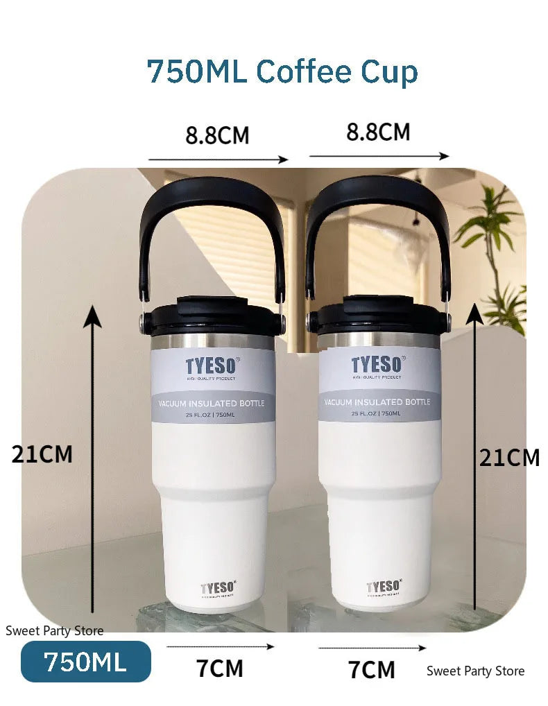 Tyeso 600/750/900/1050/1200ML Stainless Steel Thermos Bottle Car Coffee Cup Sports Water Bottles Keeps Cold and Heat Thermal Mug